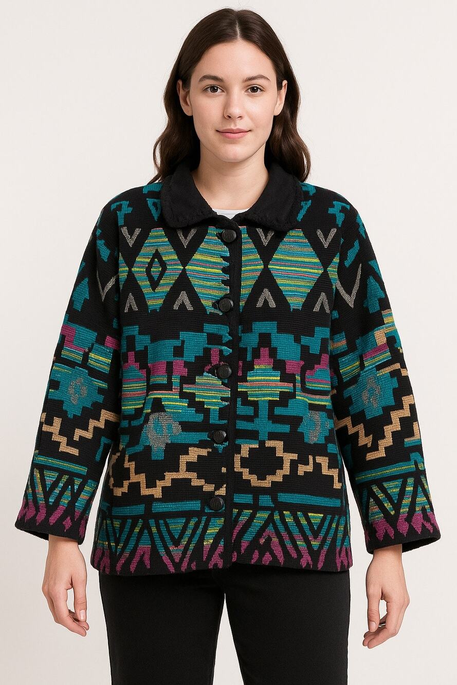Vintage Jennifer & Grace Southwestern Aztec Woven Cotton Jacket Size Medium